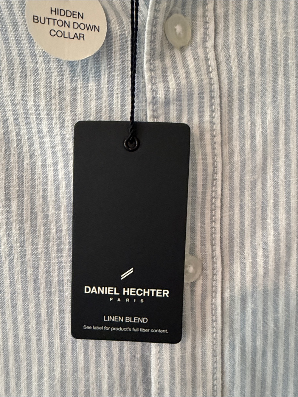 New Daniel Hechter Men's Blue and White Stripe Linen-Blend Button-Down Shirt S - Picture 4 of 5